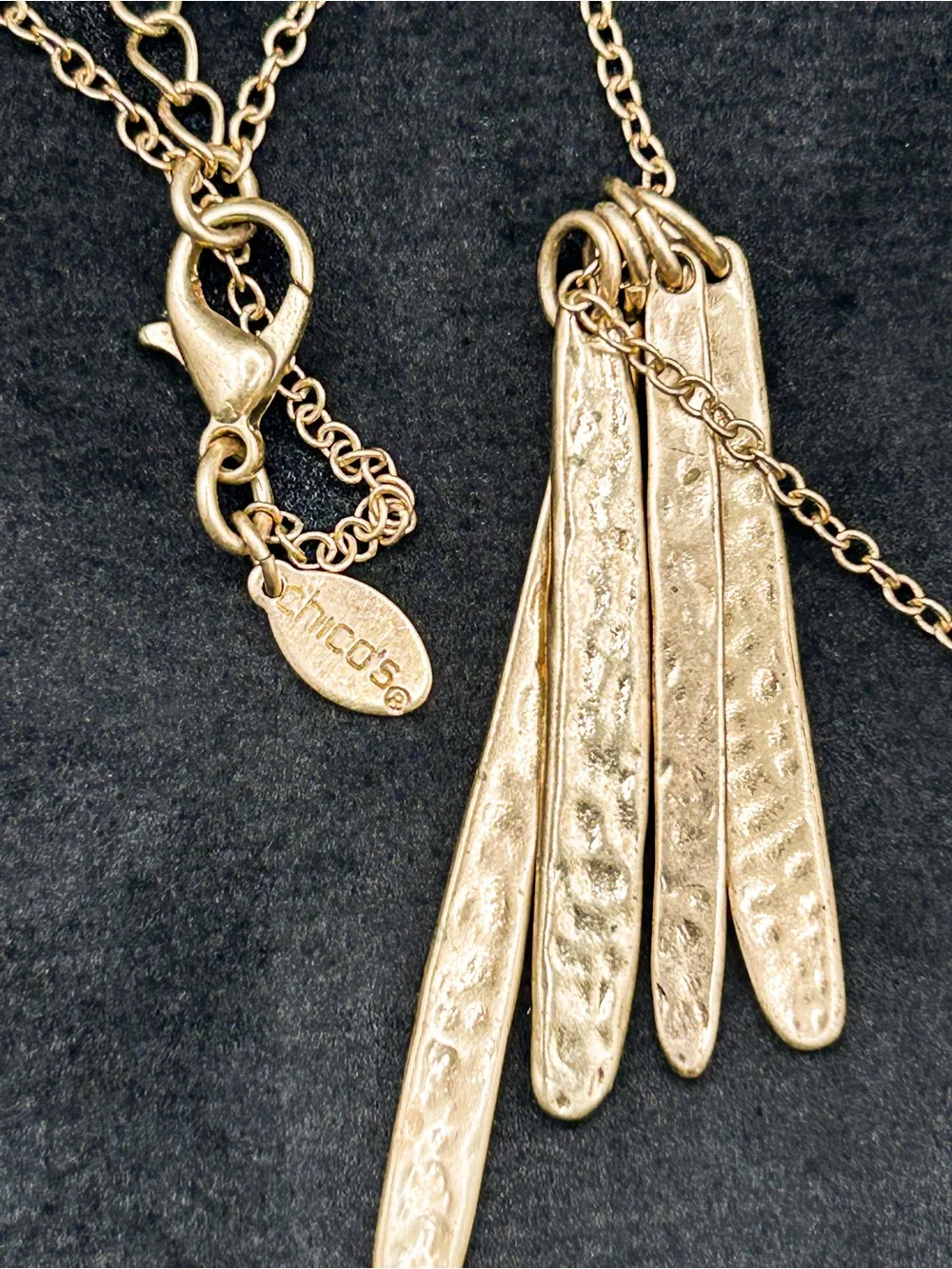 Chico's Gold Tone Hammered Multi-Pendant Necklace, Organic Stick Fringe